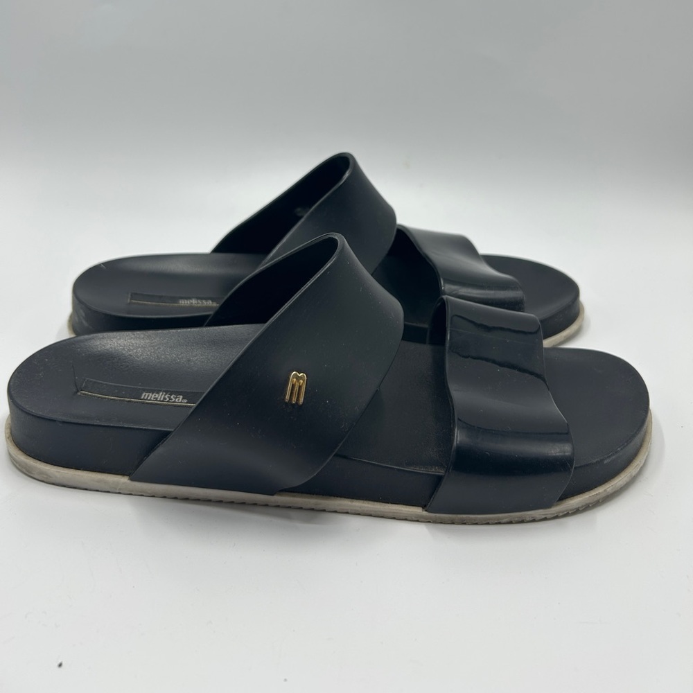 Melissa Cosmic Tortoise Shell Black Slides Size 9 Two Strap Sandals